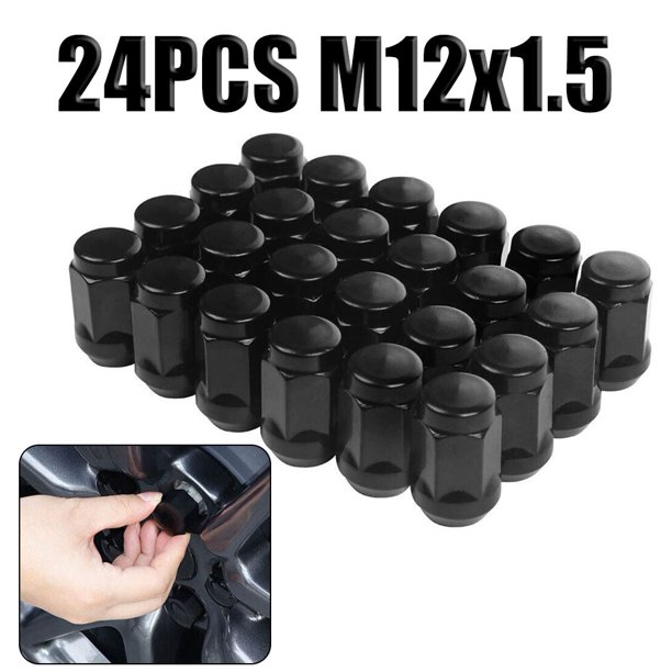 24Pcs M12X1.5 Wheel Nuts Black Lug Nut Socket For Landcruiser Prado For