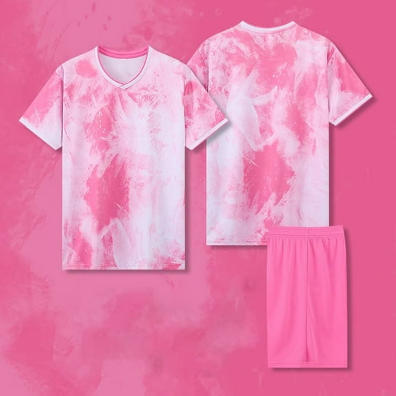 ATOGUTA Activewear Clothing Set for Boys Size 4-14 Years 2 Piece Short Sleeve Crewneck Performance Tees and Athletic Shorts for Boys Pink