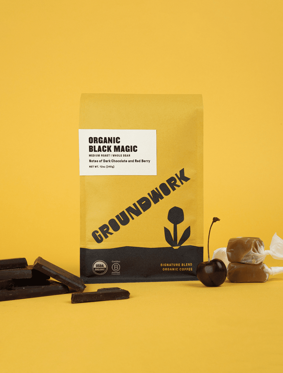 Pack of 6, Groundwork Coffee Organic Black Magic Whole Bean Coffee, 12 oz