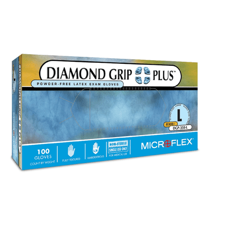 Microflex DGP-350 Diamond Grip Plus Latex Exam Powder Free 9", Latex, S, Natural