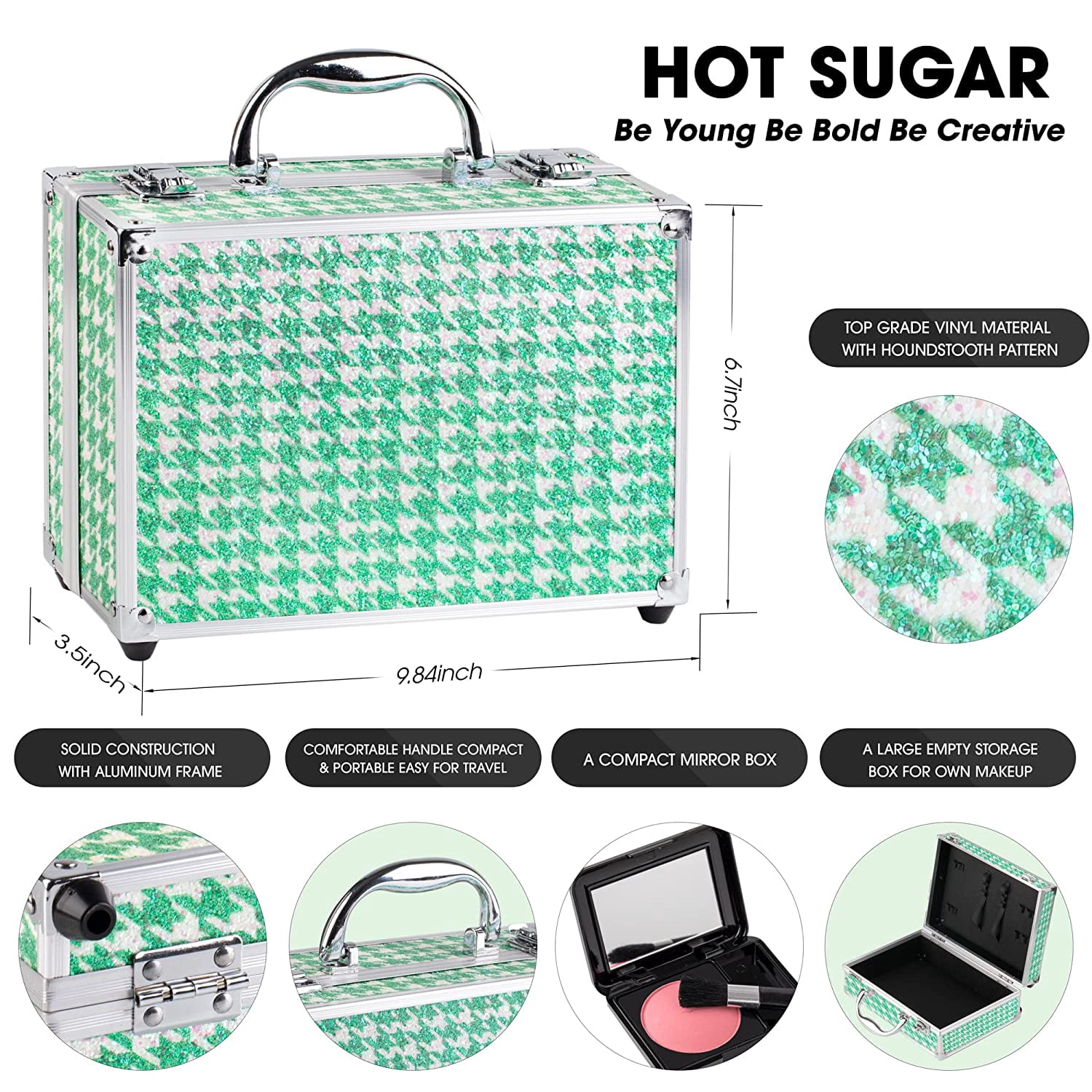 Hot Sugar All-in-One Makeup Kit for Kids and Teens - Perfect Gift Set to Let Your Little Princess Experiment with Styling （Green Houndstooth）