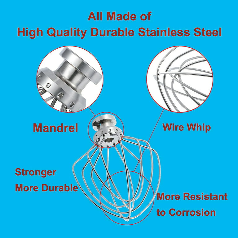 K45WW 6-Wire Whip Attachment for KitchenAid 4.5 Quart Tilt-Head Stand Mixer  Stainless Steel Whisk for Kitchen Aid Mixer Accessory Replacement Parts
