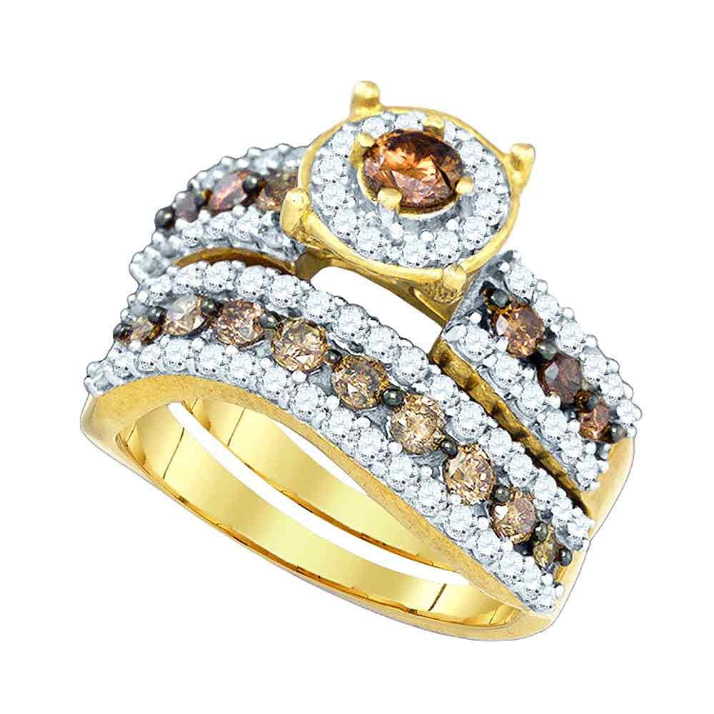 Size 7 10k Yellow Gold Round Chocolate Brown Diamond Bridal Wedding