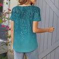 thumbnail image 4 of TKLPEHG Summer Short Sleeve Tunic Tops for Women Crew Neck Button Pleated Tunic Shirts Loose Fitted Basic Tops Casual Classic Fashion Print Tshirt Summer Womens Clothes (Light Blue,L), 4 of 6