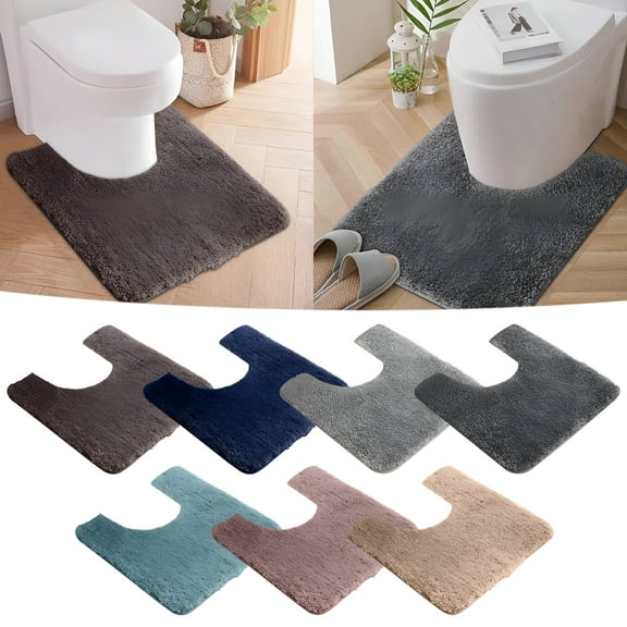 LAMIRO U-Shaped Contoured Toilet Rugs for Bathroom,Non-Slip and Absorbent,Soft Shaggy Thick Mats