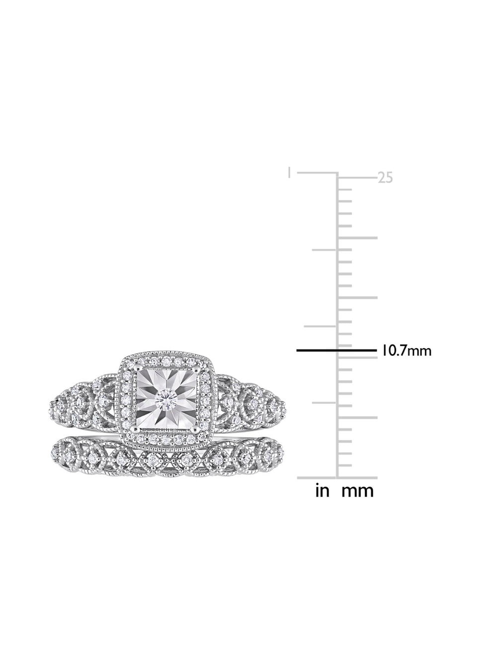 2/7 Carat (Ctw) Diamond Engagement Bridal Ring & Wedding Band Set in Sterling Silver for Women