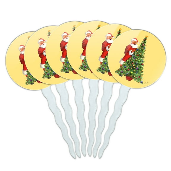 Christmas Holiday Santa Decorating Tree Cupcake Picks Toppers Decoration Set of 6