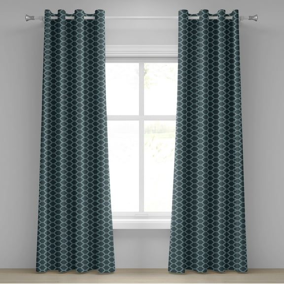 Ambesonne Quatrefoil Grommet Curtain, Antique Shaped Lines, 50" x 72", Slate Blue and Pale Blue