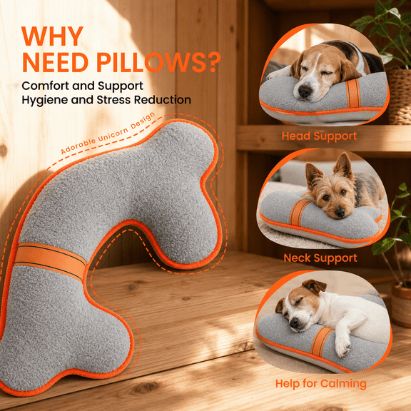 Grey Pet Pillow for Head & Neck Support Medium Dogs and Cats