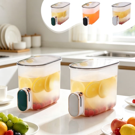 5L Refrigerator Water Dispenser with Faucet, Large Capacity Cold Beverage Container for Fridge, Fruit Tea and Iced Drinks Pitcher with Leakproof Lid and Anti-Clog Filter