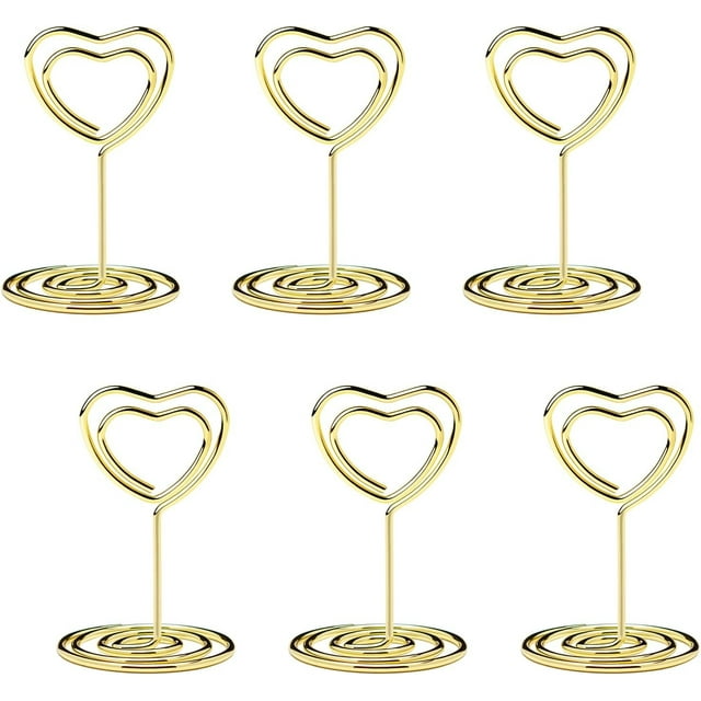 20 Pcs Mini Porte-Cartes de Table, Porte-Cartes de Table, Supports de Numéros de Table, Porte-Photos en Forme de Cœur pour Décoration de Table de la Saint-Valentin, Or