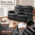 thumbnail image 6 of IPKIG LED Manual Reclining Loveseat for RV, Faux Leather Upholstered Sofa with Center Console, 2 Cup Holders & Storage Pockets, Black, 6 of 9