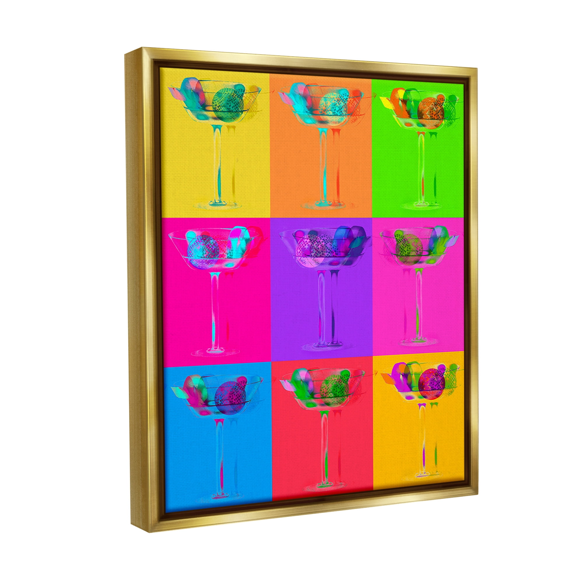 Stupell Industries Pop Style Martinis Food & Beverage Painting Gold Floater Framed Canvas Art Print Wall Art, 17 x 21