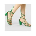 thumbnail image 6 of BLISSFUL STEP Women's Shoes Open Toe Lace Up Block Heel Strappy Heels Green 11, 6 of 8