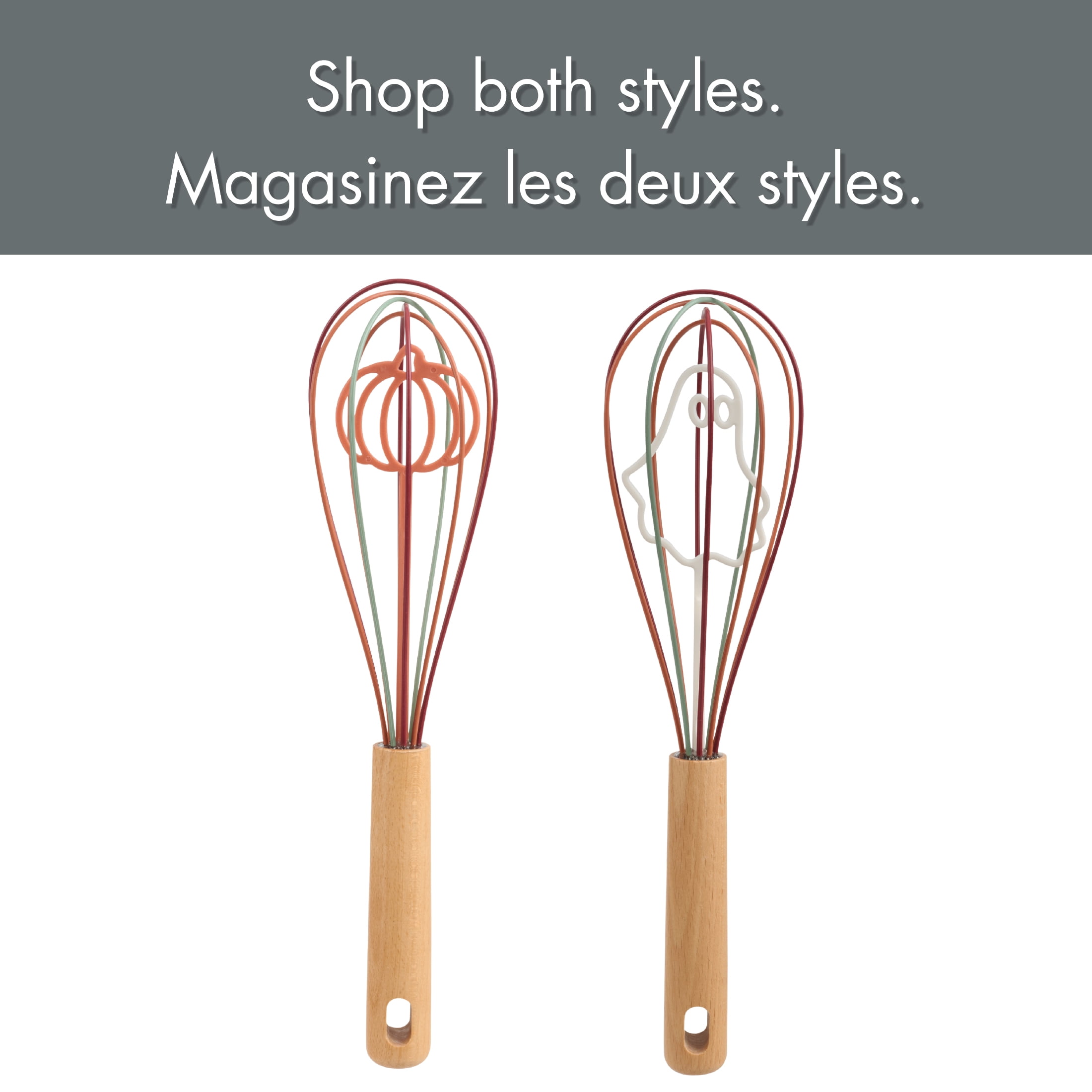 Way-to-Celebrate 12-inch Silicone Whisk, Pumpkin Character, Orange, Green and Red