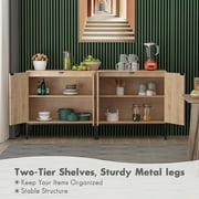 Brafab 63 Buffet Sideboard Cabinets, 4 Door Rattan Storage Cabinet Accent Entryway Chest Console Table Liquor Wood Cupboard for Dining Room, Living Room, Kitchen,63 X 31.5 X 15.75 Inches,Oak Color