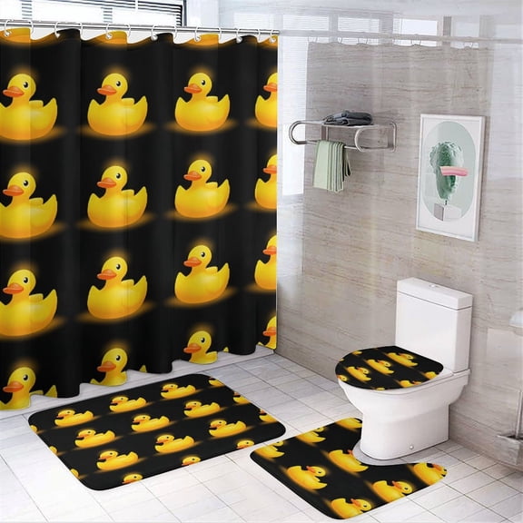Bunch of Rubber Ducks Shower Curtain Set Modern Bathroom Decor Mats 4pcs Fabric Bathroom Curtain Slip Floor Rug Toilet Lid