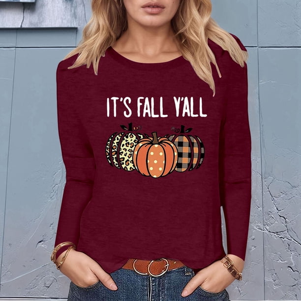 MHFRRA Camiseta de Manga Larga con Cuello Redondo y Estampado de Calabaza de Halloween Vino