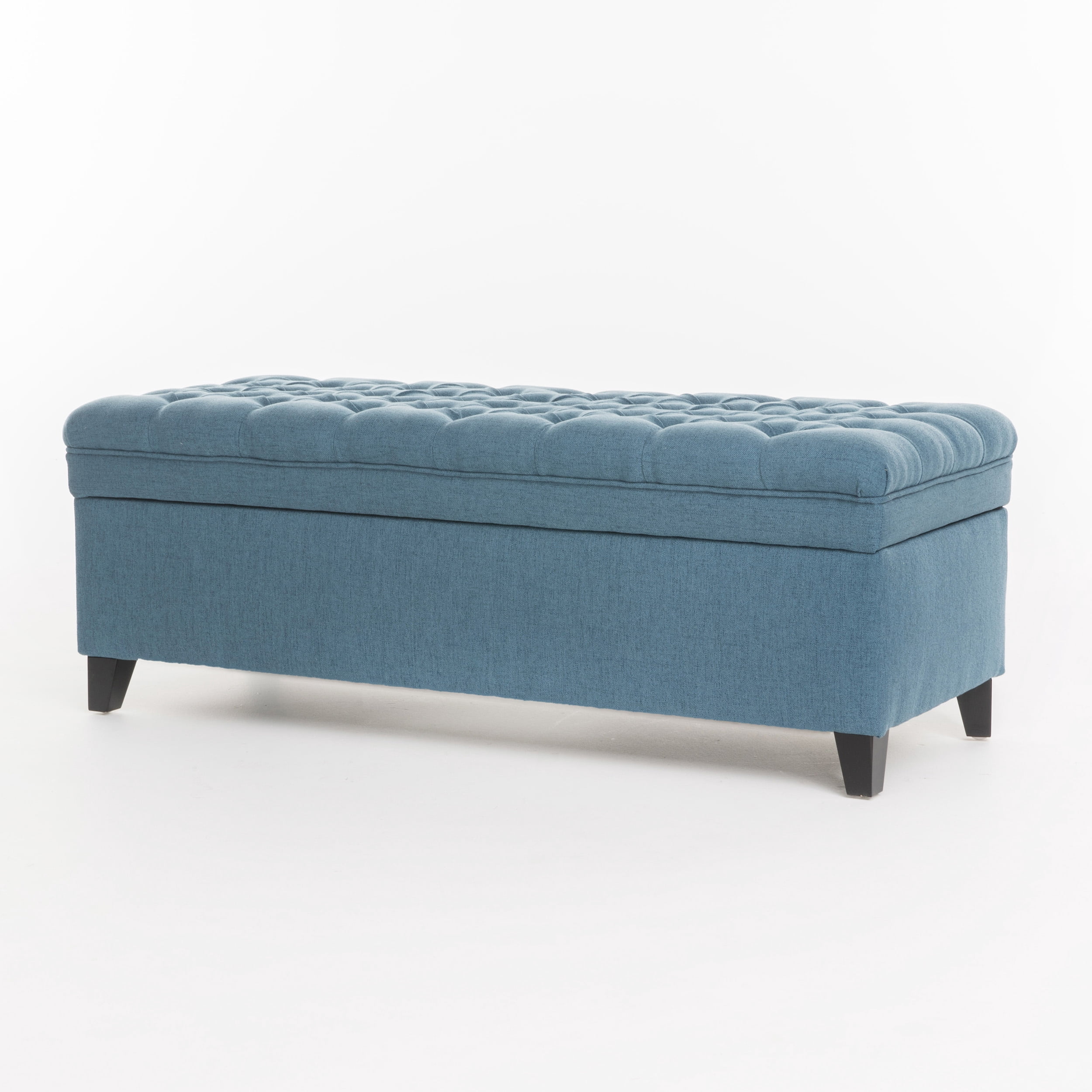 Noble House Julia Tufted Fabric Storage Ottoman, Blue