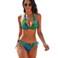 thumbnail image 1 of Green Plam Leaf Bikinis Set Sexy Tropical Print Bikini Swimsuit Rave Custom Swimwear Colorful Deep V Swimsuits, 1 of 5