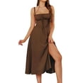 thumbnail image 2 of Midi Corset Dress Flowy Slit Lace Up Dresses for Women Tea Party A Line Casual Sundress Brown XXL, 2 of 7