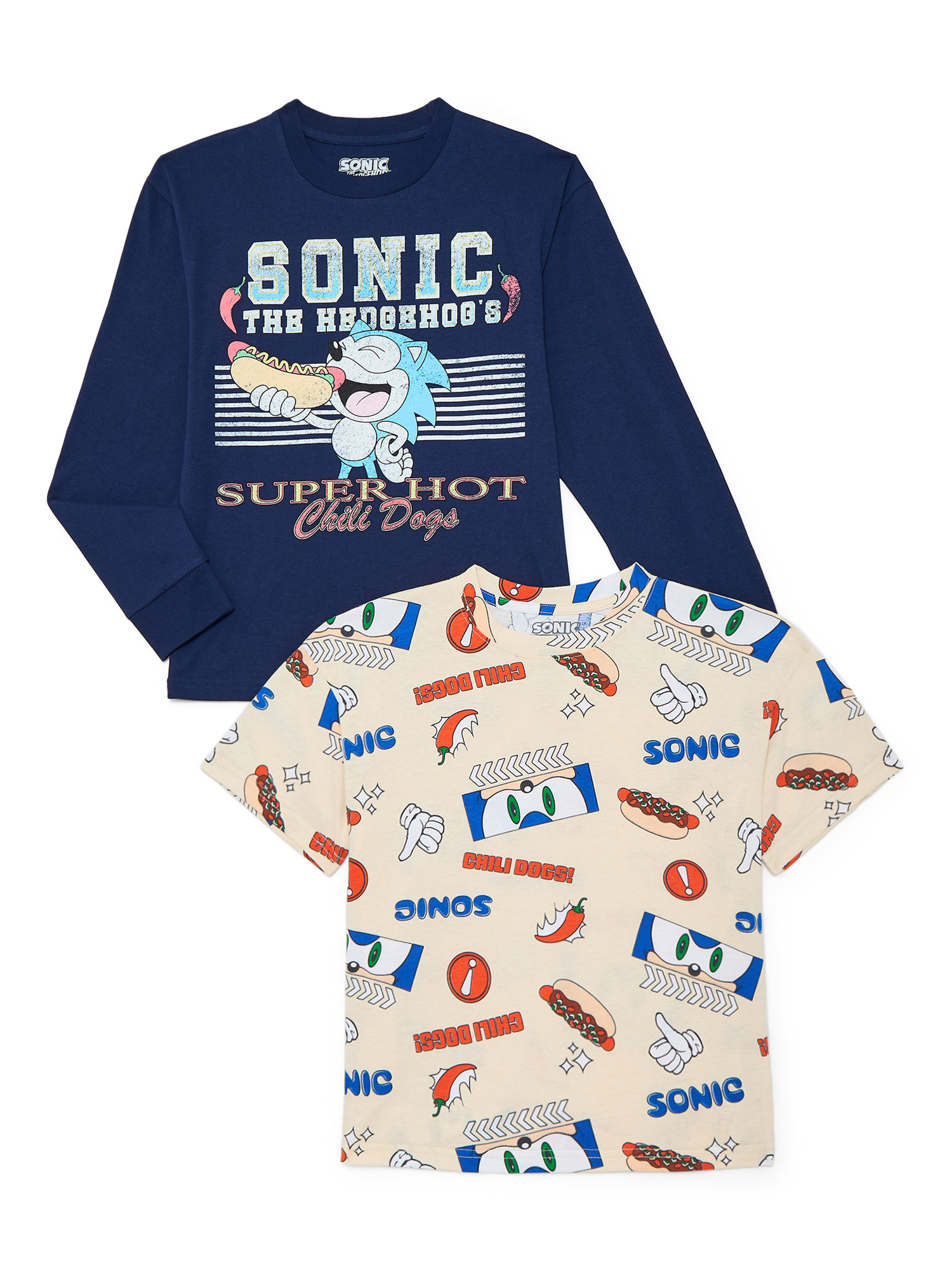 Sonic the Hedgehog Boys Graphic Short Sleeve and Long Sleeve T-Shirts, 2-Pack, Sizes XS-2XL