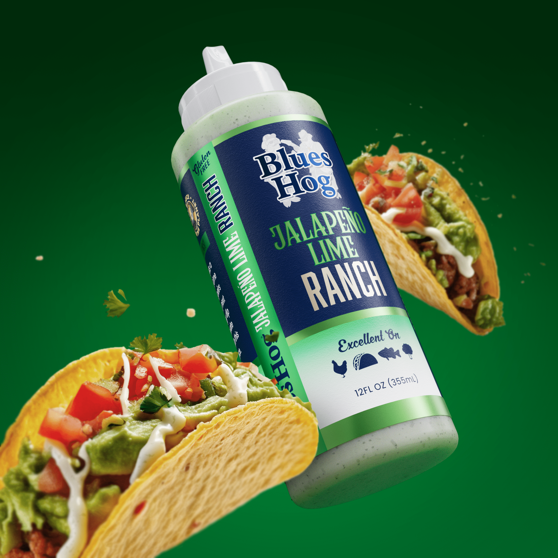 (6 pack) Blues Hog Jalapeño Lime Ranch Sauce for Grilling, Tacos, Salads & Dipping, All-Natural, Gluten-Free, 12 oz