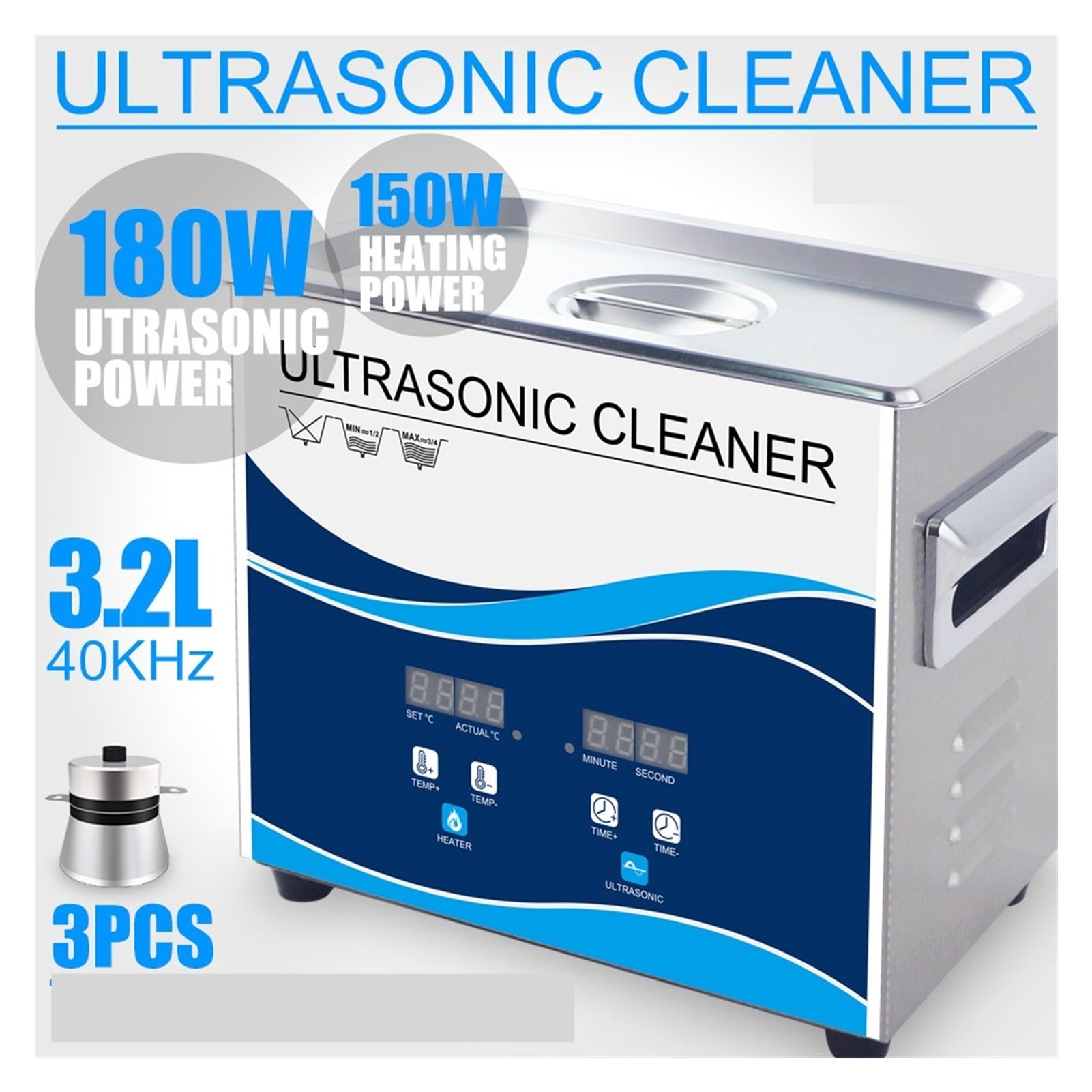 Digital Ultrasonic Cleaner 3.2L 180W Degas Stainless Bath 40KHZ Timer Heater Adjustable Household Ultrasound Washer Dental Tools ,Strong Cleaning