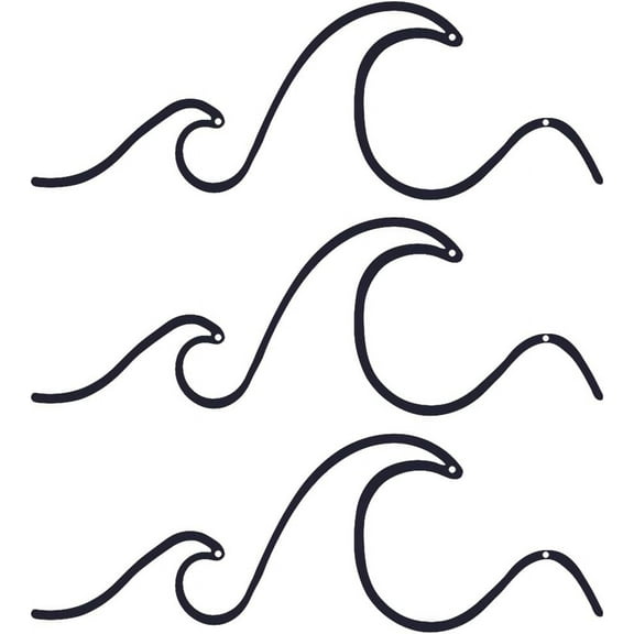 3Pcs Wave Metal Wall Decor Black Wire Wall Art Iron Wall Signs Ocean Hanging Ornament Sculpture for Balcony Garden Home Coffee Bar Living Room Bedroom Seaside Decoration 11.93x4.21 Inch