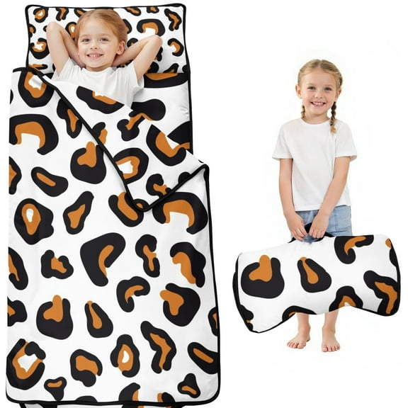 Black and Orange Of Leopard Print Toddler Nap Mats for Kids Preschool,Sleeping Mat Bag or Kids,Toddler Sleeping Bag,Toddler Nap Mat or Daycare