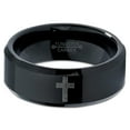 thumbnail image 2 of Tungsten Cross Hearts Band Ring 8mm Men Women Comfort Fit Black Beveled Edge Polished, 2 of 4