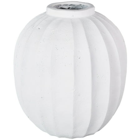 DecMode 18" Wide White Magnesium Oxide Vase with Carved Grooves