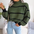 thumbnail image 3 of Mock Neck Striped Detail Drop Shoulder Knit Sweater for Women Olive Green Small, 3 of 5
