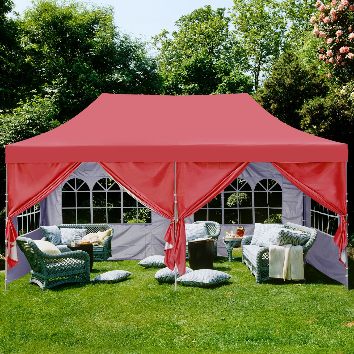 Ainfox 10' x 20' Pop up Outdoor Canopy Tent, Portable Shade Instant Folding Gazebo Tent with 4