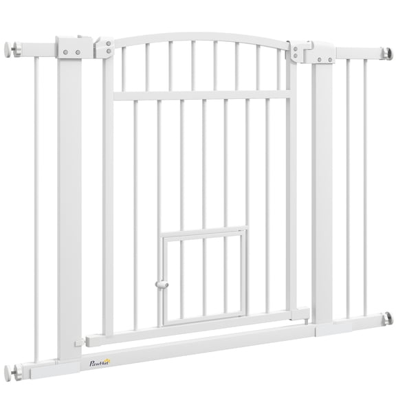 Extra Wide Walk-Through Pet Gate with Cat Door, 30-41 Inch Adjustable, 30 Inch High, White