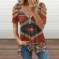 thumbnail image 2 of Southwestern Geometric Womens Summer V Neck Zipper Top Short Sleeve T Shirt Off Shoulder Top Casual Classy Loose Shirts, 2 of 7