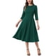 thumbnail image 2 of Vestido de trabajo elegante para mujer INSPIRE CHIC, con mangas 3/4, plisado, cuello redondo, estilo midi, color verde oscuro, 2 of 5