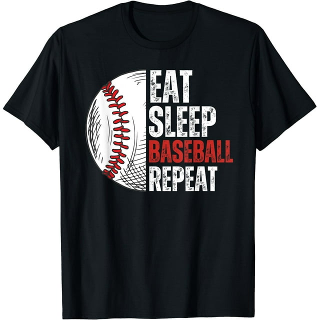 Mange Dors Baseball Répète T-Shirt Drôle Joueurs de Baseball Enfants Garçons - Blanc - 2TG