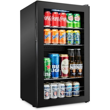 Ivation 126 Can Beverage Refrigerator  Freestanding Mini Fridge with Glass Door - Black