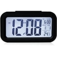 thumbnail image 1 of Reloj despertador digital inalámbrico a pilas con fecha, temperatura, sensor de luz inteligente, función de repetición de 12/24 horas para dormitorios y oficinas, 5,31 x 2,95 x 1,77 pulgadas (negro), 1 of 5