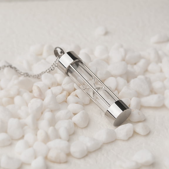 Anavia Stainless Steel Glass Bottle Hourglass Cremation Vial Urn Pendant Charm Necklace for Ash Memorial Keepsake for Men Women Pets - [Silver Necklace]