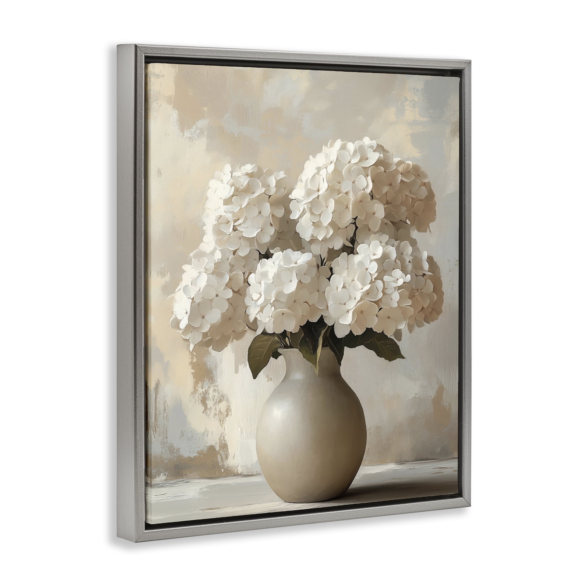 Stupell Industries Vase of Hydrangeas in Bloom Gray Framed Floater Canvas Wall Art, design by LSR Design Studio