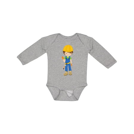 

Inktastic Construction Worker Brown Hair Cute Boy Hammer Gift Baby Boy Long Sleeve Bodysuit