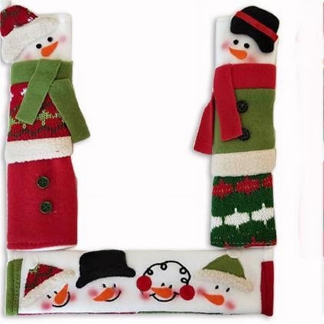Alcoon 3-Piece Snowman Refrigerator Handle Cover Set Festive Kitchen Appliance For Holiday Season