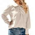 thumbnail image 4 of WFJCJPAF 2025 New Product Sexy Blouses for Women Plus Size,Women's Fashion Button Solid Color Comfortable Loose Long Sleeves Blouse Casual Tops - Beige S, 4 of 5