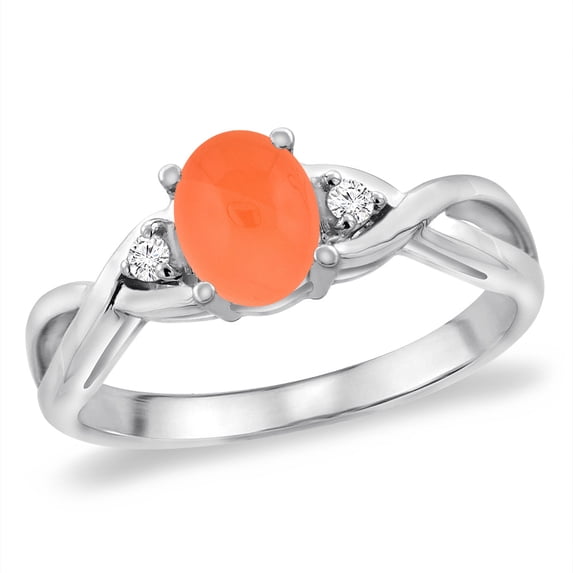 14K White Gold Diamond Natural Orange Moonstone Infinity Engagement Ring Oval 7x5 mm, size 9.5