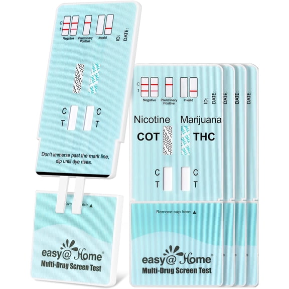 Easy@Home Multi-Drug Screen Test, 5 Pack Marijuana & Nicotine Urine Drug Test Kits, Testing for THC and Nicotine Metabolites Cotinine(COT) in Urine, Accurate Home Drug Testing Kits, EDOAP-124