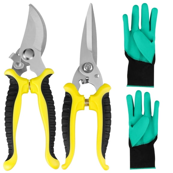 2Pack HopePow Gardening Shears Clippers for Tree Pruning Stainless Steel Cutter Trimmer Kit Handheld Scissors Set with Gloves,Garden Pruning Shears for Pruners Gardening Heavy Duty Garden Tools
