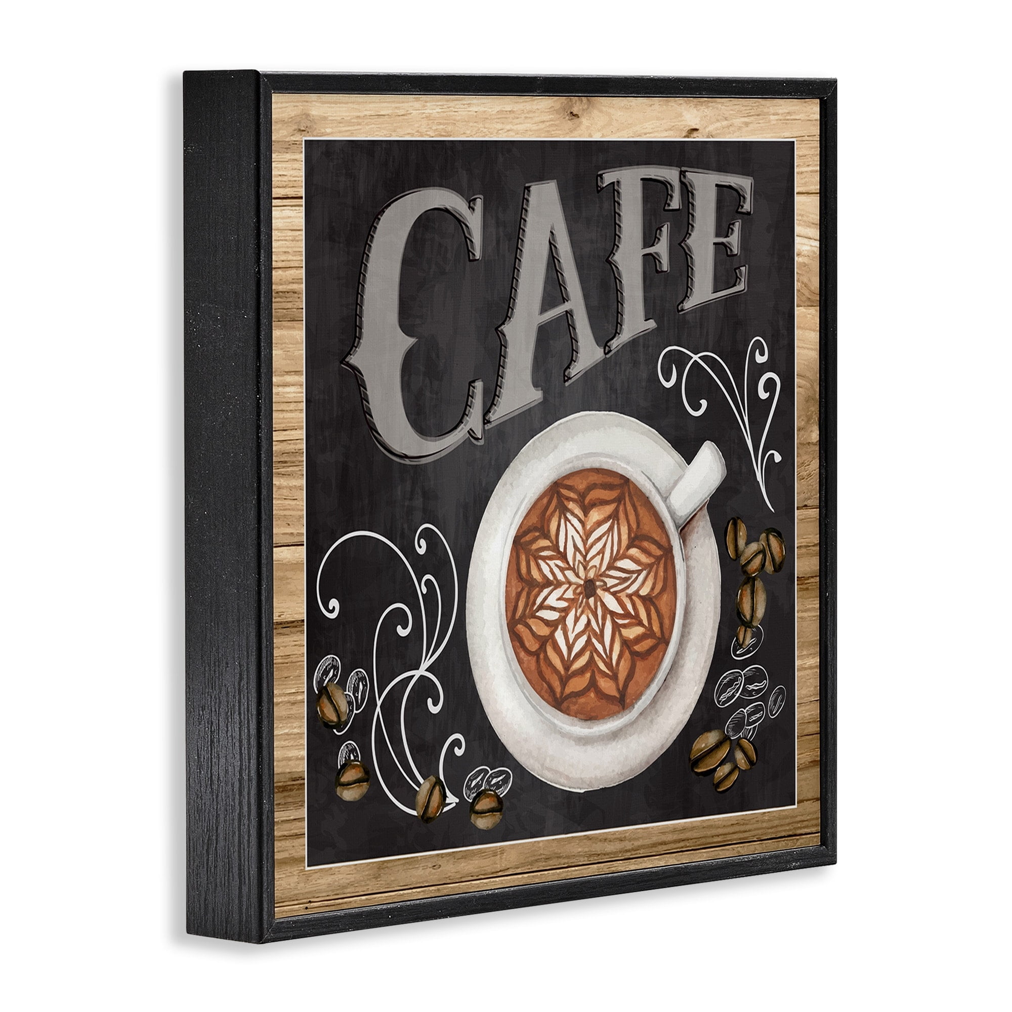 Stupell Industries Chalkboard Style Cafe Sign Latte Coffee Beans Motif Framed Wall Art, 24 x 24, Design by ND Art
