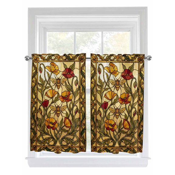 Vintage Bees Living Room Curtains 2 Panel, Country Retro Animal Flowers Yellow Brown Cafe Window Treatment, Farmhouse Bedroom Bathroom Kitchen Curtains Drapes 104"x45"